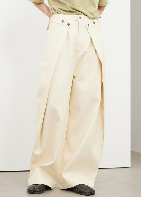 Women's High Waisted Cotton Blend Wide Leg Pants Beige - OutfitLondon