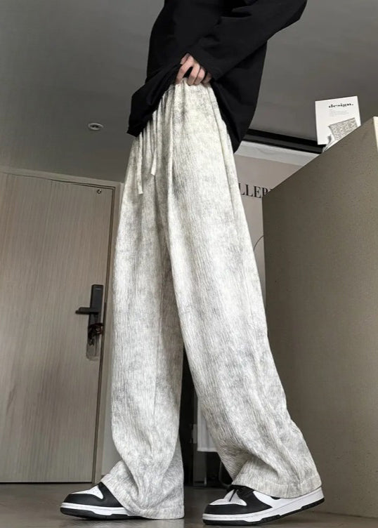 Men's Wide Leg Cotton Pants Breathable Tie Dye Lace Up - OutfitLondon