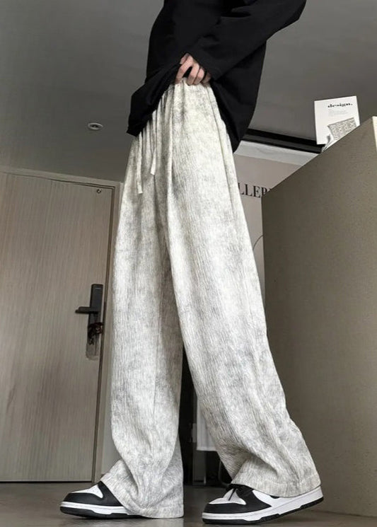Men's Wide Leg Cotton Pants Breathable Tie Dye Lace Up - OutfitLondon