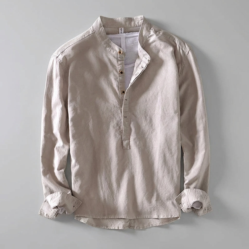 Casual Fit Henley Shirt with Stand Collar - OutfitLondon