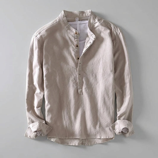 Casual Fit Henley Shirt with Stand Collar - OutfitLondon