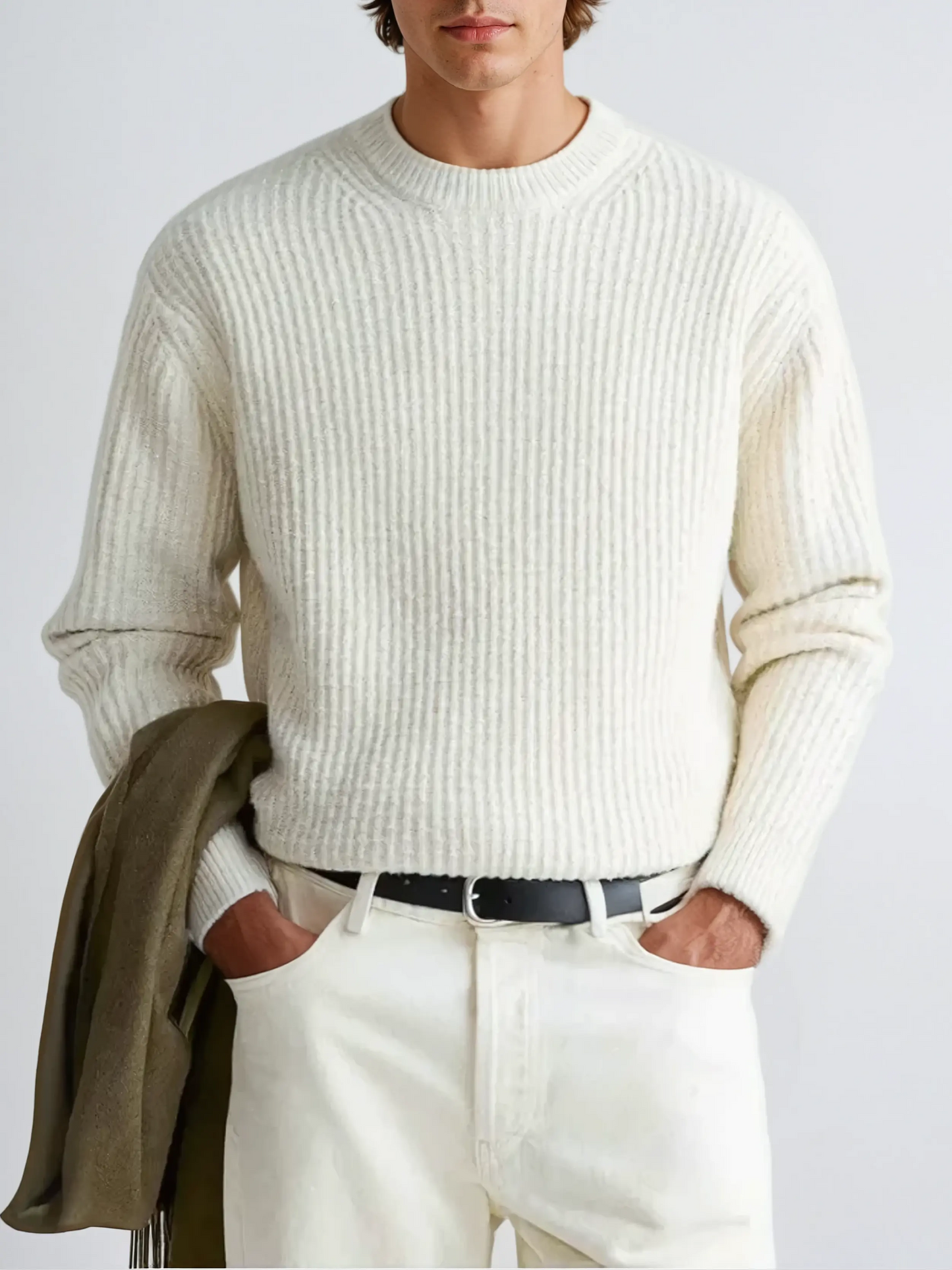 Classic Fit Ribbed Knit Mens Sweater - OutfitLondon
