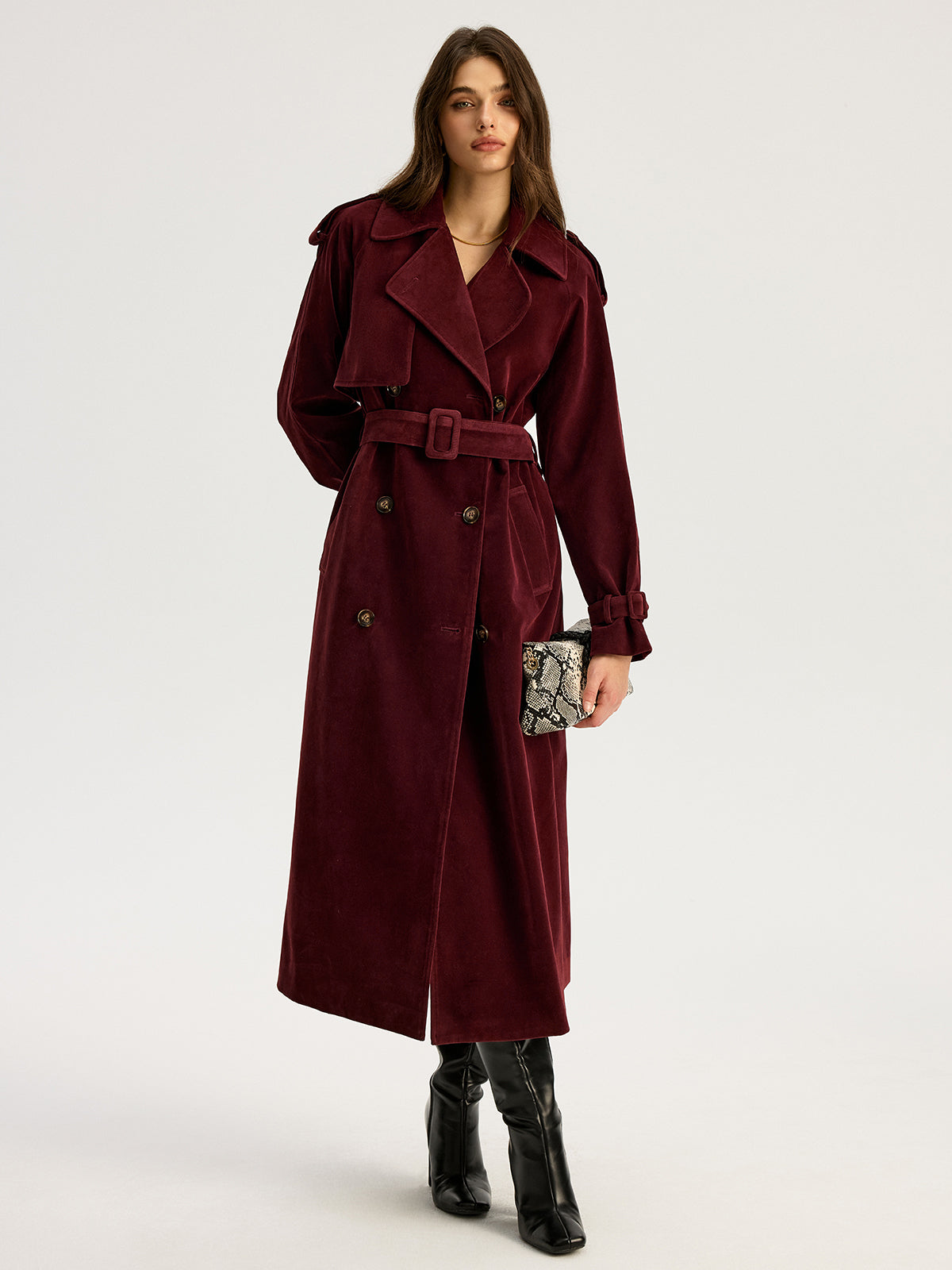 Classic Fitted Suede Trench Coat with Belt - OutfitLondon