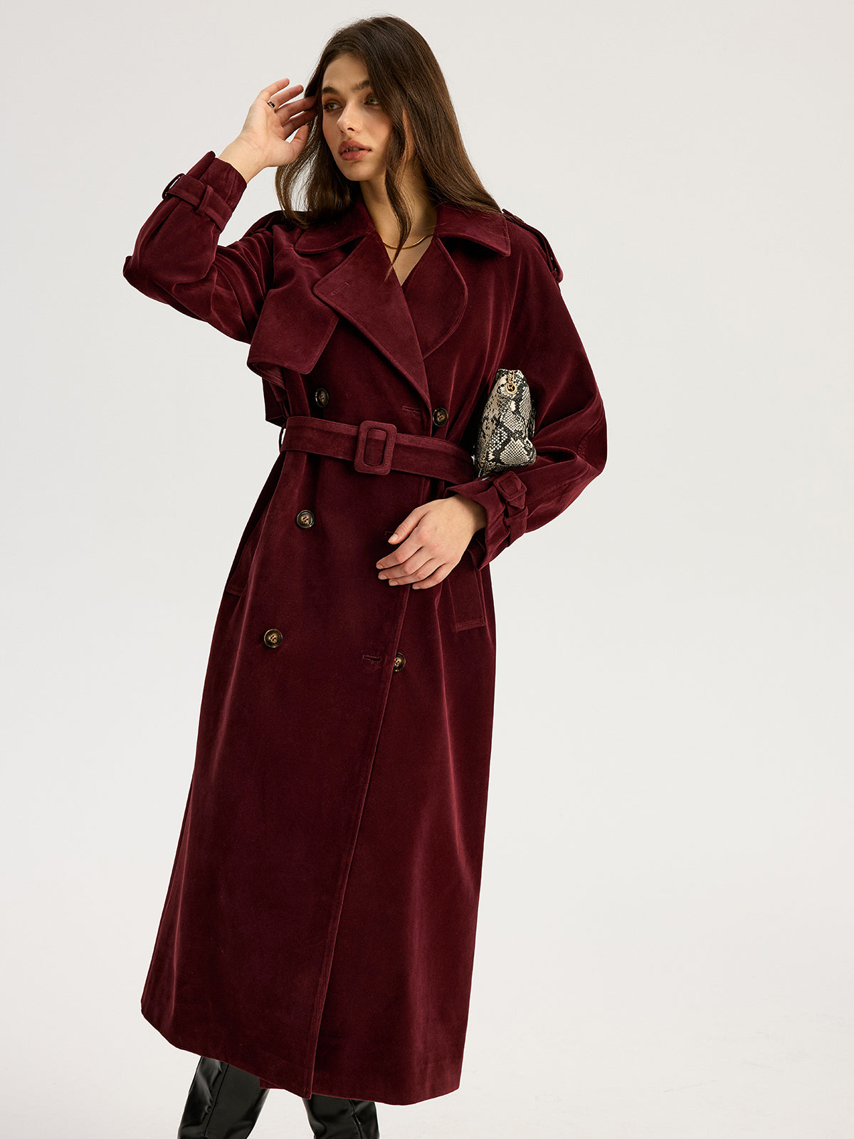 Classic Fitted Suede Trench Coat with Belt