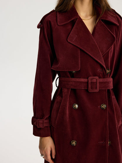 Classic Fitted Suede Trench Coat with Belt