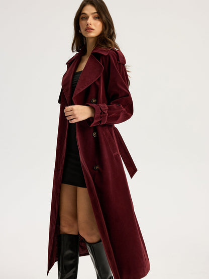 Classic Fitted Suede Trench Coat with Belt