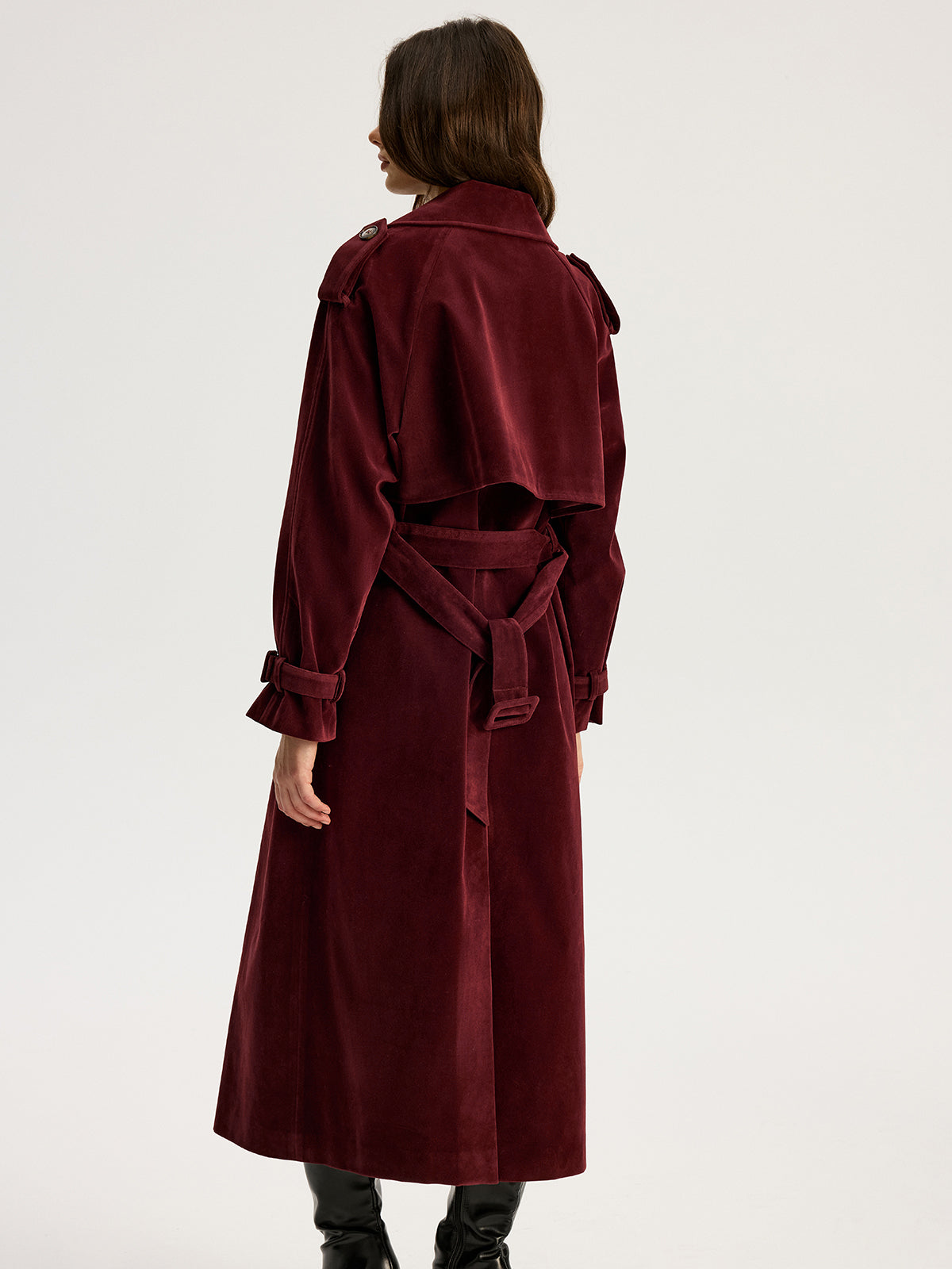 Classic Fitted Suede Trench Coat with Belt