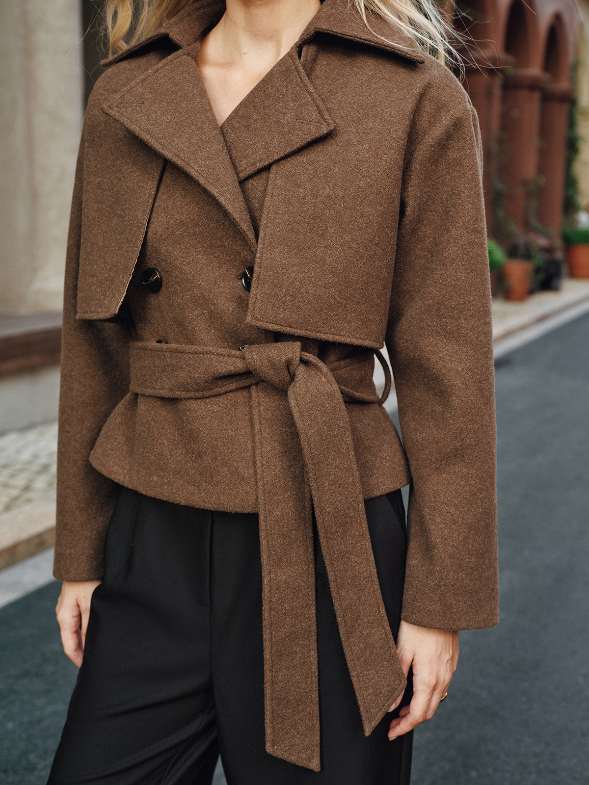 Classic Fit Tweed Overcoat with Belt