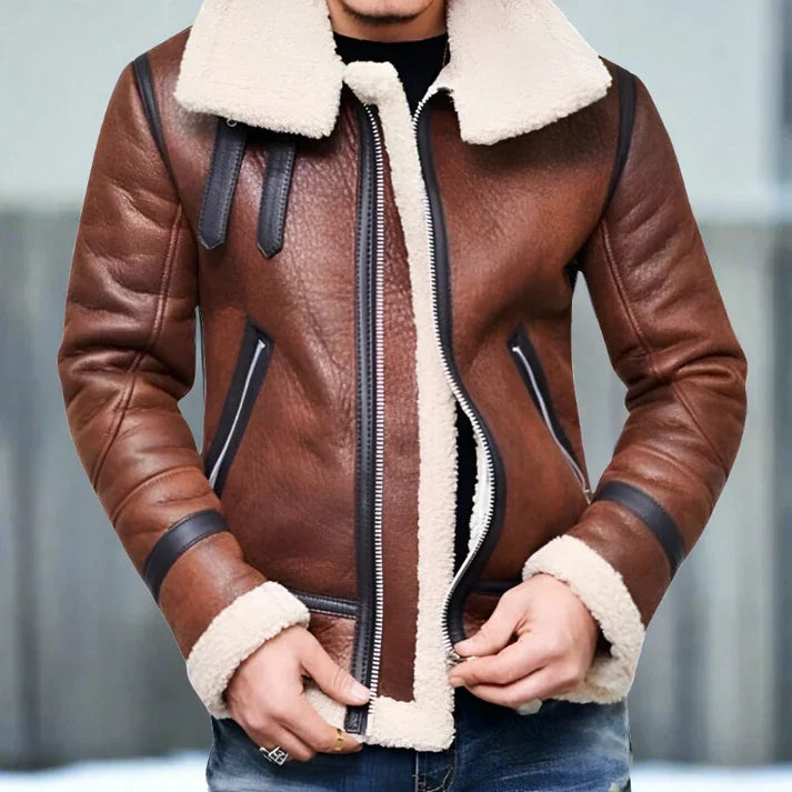 Thick Insulated Leather Coat - OutfitLondon