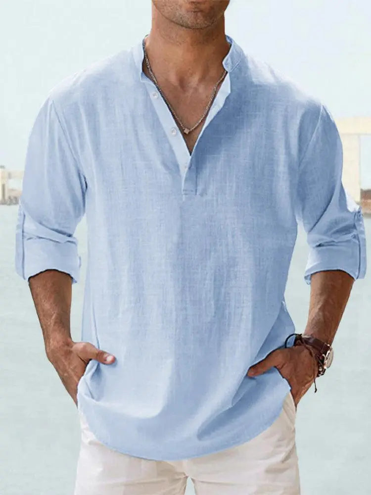Men's Relaxed Fit Long Sleeve Summer Shirt - OutfitLondon