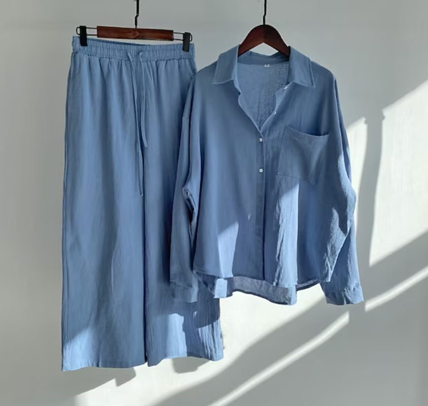 Relaxed Fit Cotton Pants and Top Set - OutfitLondon
