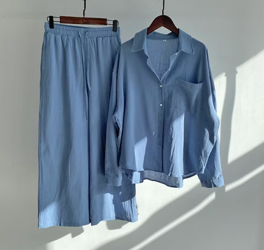 Relaxed Fit Cotton Pants and Top Set - OutfitLondon