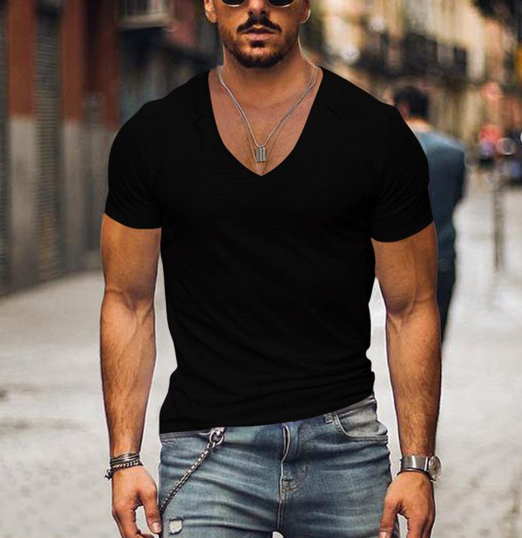 Casual Loose Fit V Neck T Shirt for Men - OutfitLondon