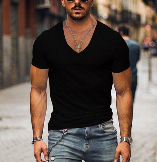 Casual Loose Fit V Neck T Shirt for Men - OutfitLondon