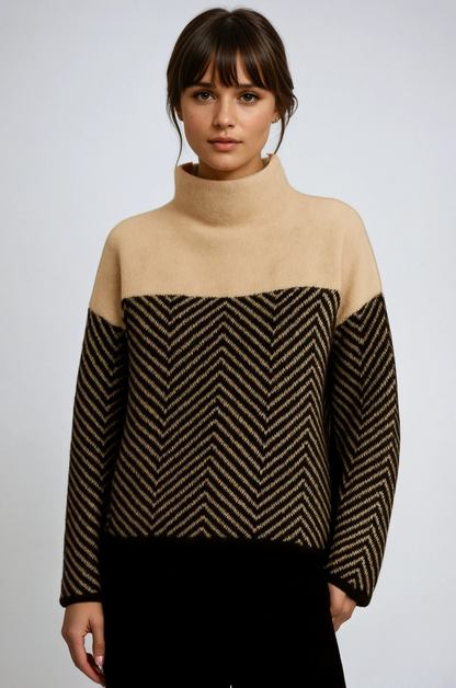 Chic Chevron Neck Women's Sweater - OutfitLondon