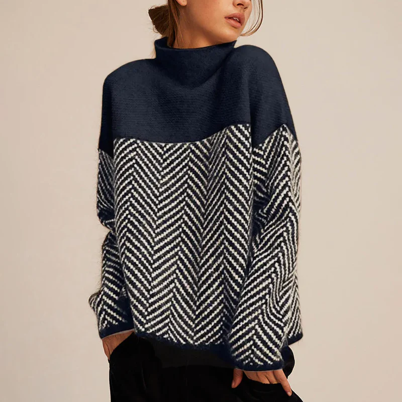 Chic Chevron Neck Women's Sweater