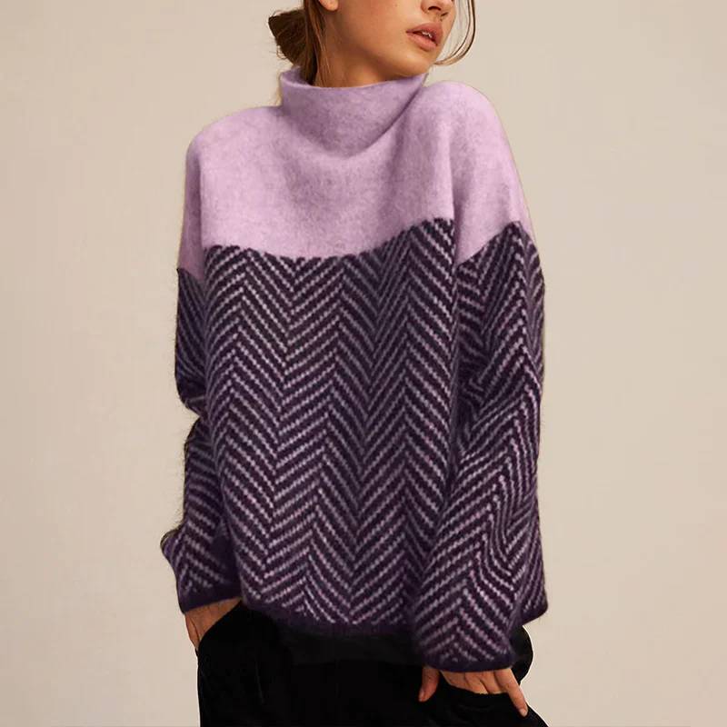 Chic Chevron Neck Women's Sweater