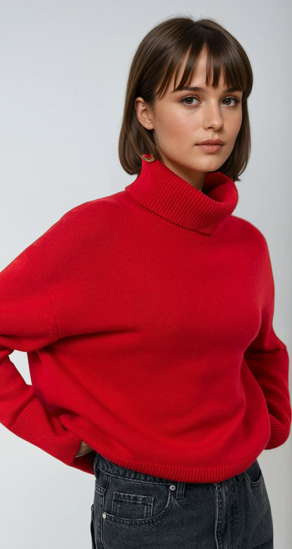 Women's Classic Red Crew Neck Knit Sweater - OutfitLondon