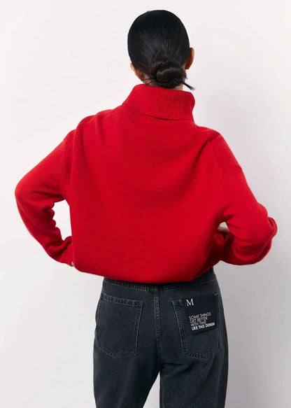 Women's Classic Red Crew Neck Knit Sweater