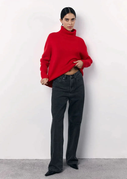 Women's Classic Red Crew Neck Knit Sweater