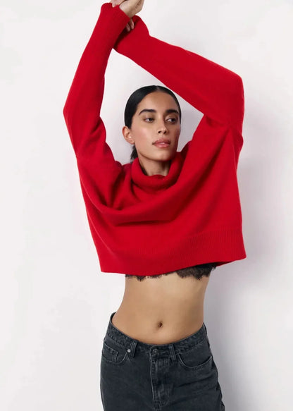Women's Classic Red Crew Neck Knit Sweater