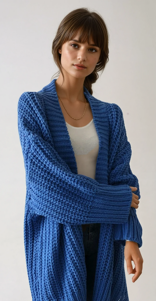 Relaxed Fit Open Front Knit Cardigan - OutfitLondon