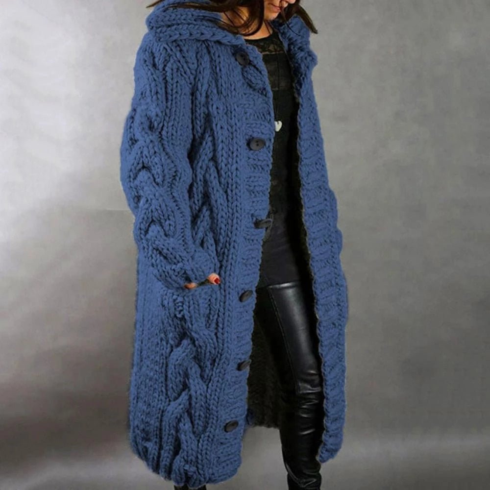 Soft Women's Big Cable Knit Cardigan Sweater - OutfitLondon