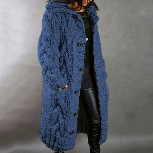 Soft Women's Big Cable Knit Cardigan Sweater - OutfitLondon