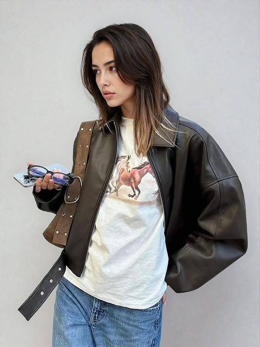 Classic Women's Faux Leather Biker Jacket - OutfitLondon