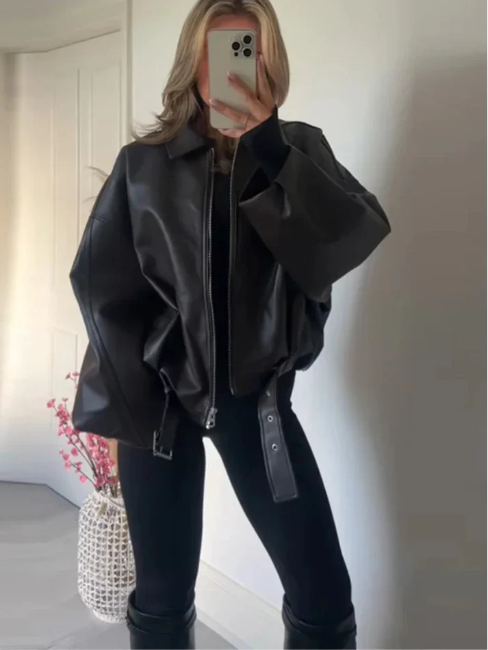 Classic Women's Faux Leather Biker Jacket