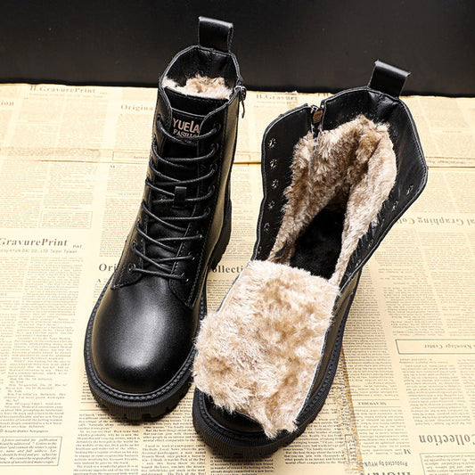 Warm Faux Fur Laced Ankle Boots - OutfitLondon
