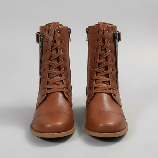 Ladies Low Heel Ankle Boots with Zipper Closure - OutfitLondon