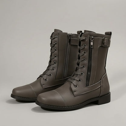 Ladies Low Heel Ankle Boots with Zipper Closure