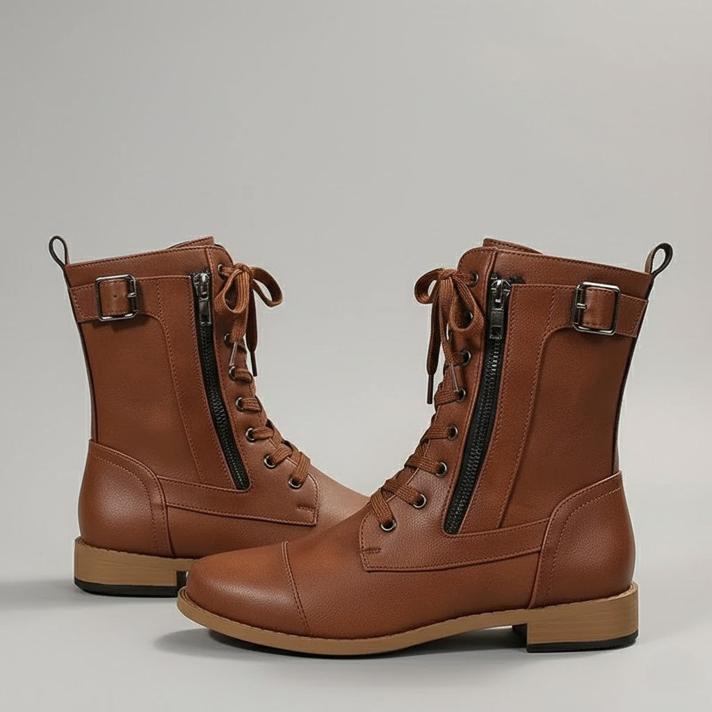 Ladies Low Heel Ankle Boots with Zipper Closure