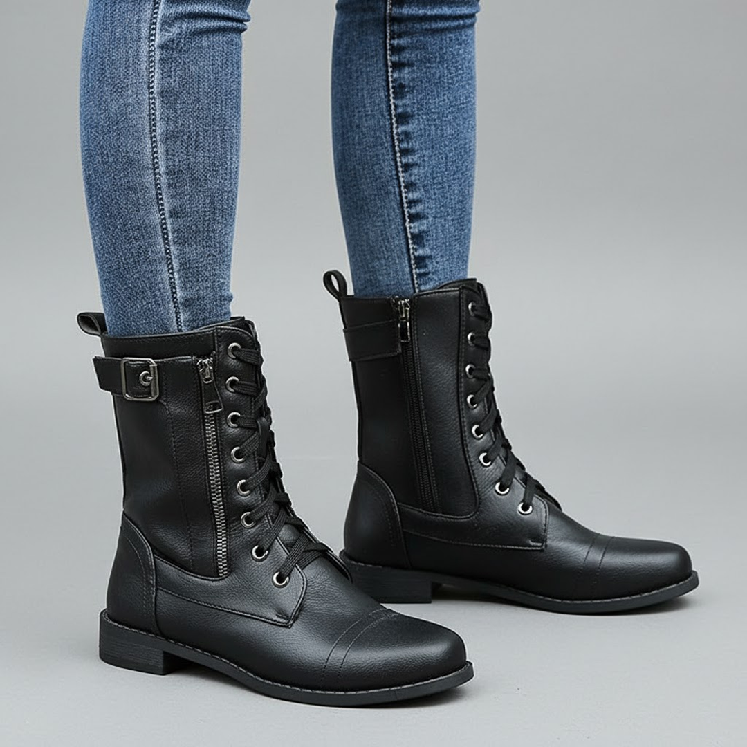 Ladies Low Heel Ankle Boots with Zipper Closure