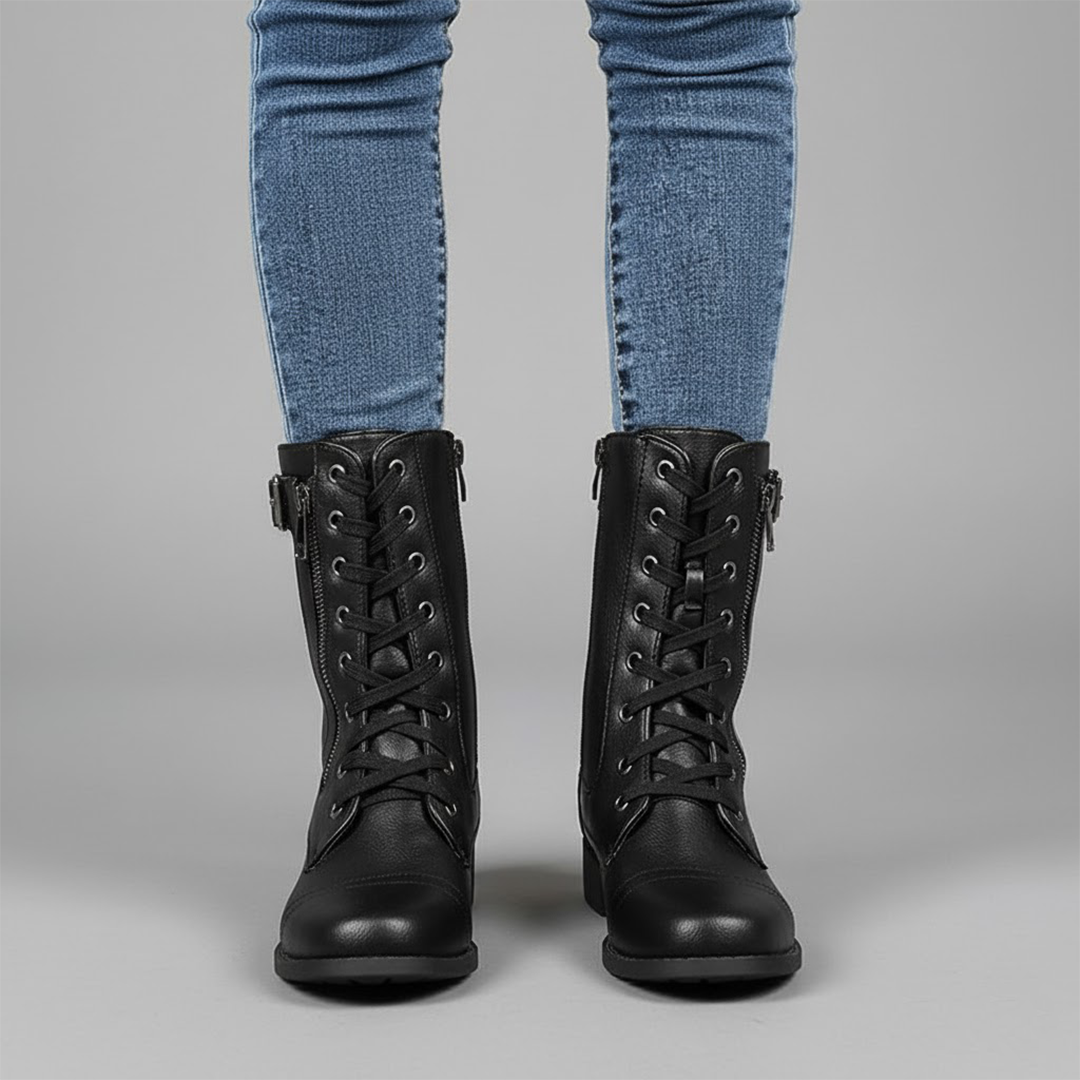 Ladies Low Heel Ankle Boots with Zipper Closure