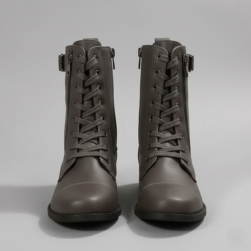 Ladies Low Heel Ankle Boots with Zipper Closure