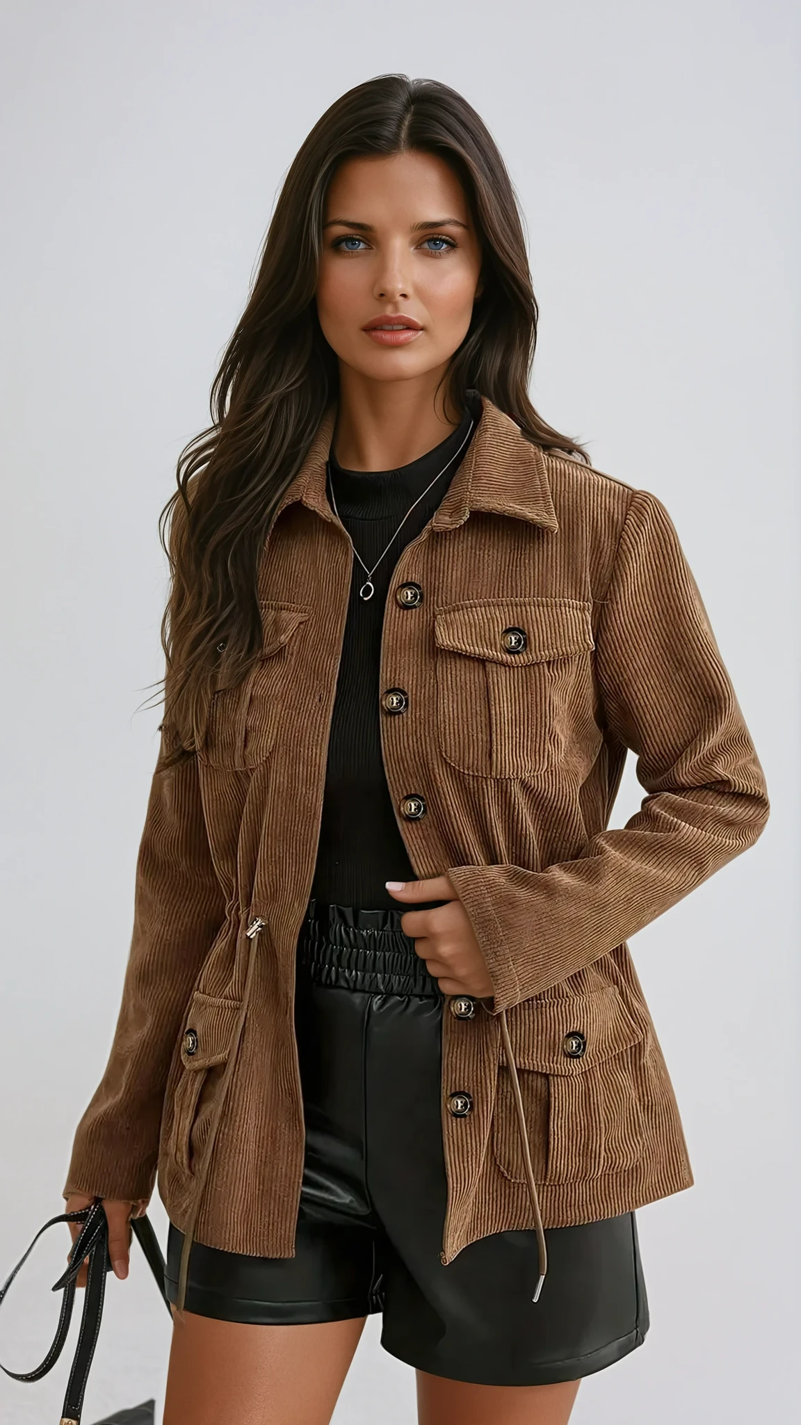 Warm Brown Corduroy Women's Jacket - OutfitLondon
