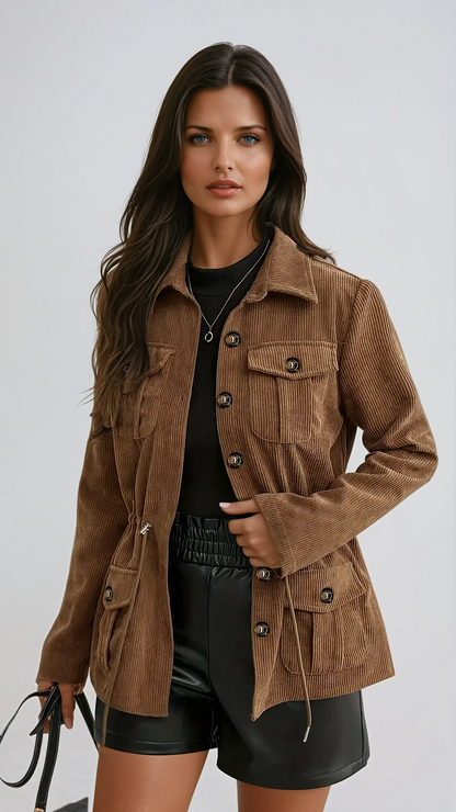 Warm Brown Corduroy Women's Jacket - OutfitLondon