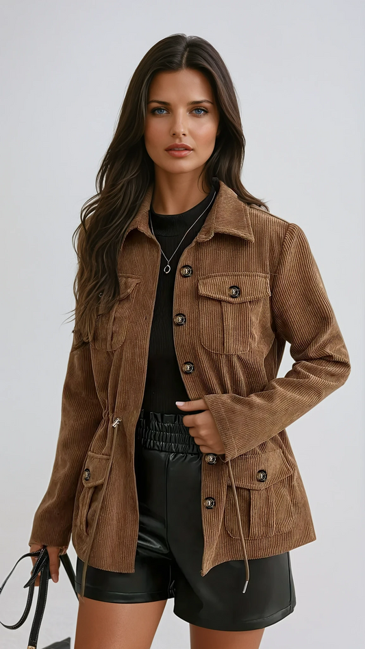 Warm Brown Corduroy Women's Jacket - OutfitLondon