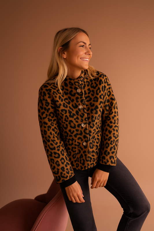 Stylish Leopard Coat with Buttons and Pockets - OutfitLondon