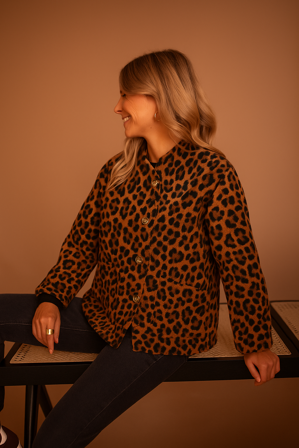 Stylish Leopard Coat with Buttons and Pockets