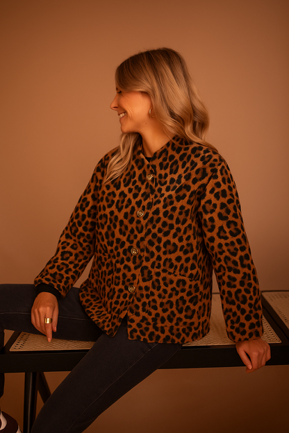 Stylish Leopard Coat with Buttons and Pockets