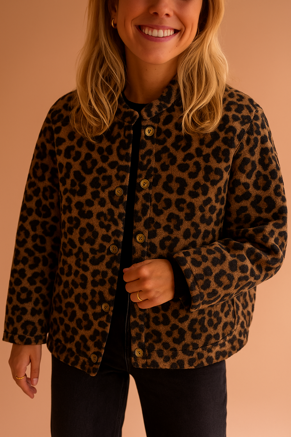 Stylish Leopard Coat with Buttons and Pockets
