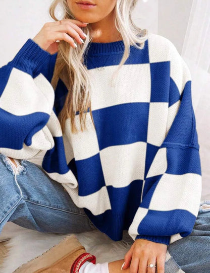 Trendy Checkerboard Knit Women's Sweater