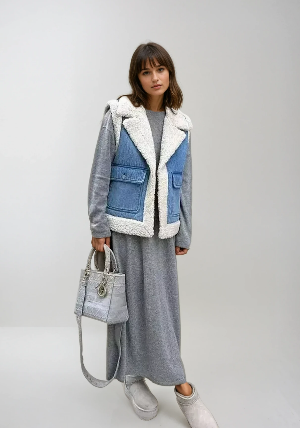 Warm Faux Shearling Denim Jacket - OutfitLondon