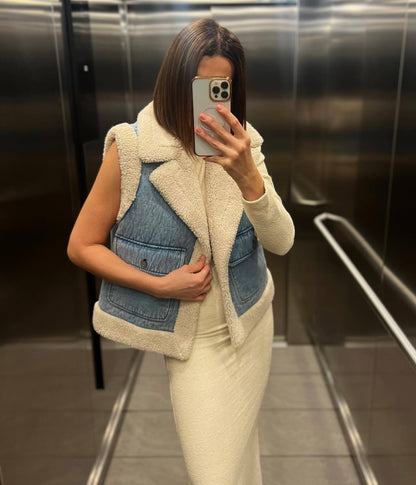 Warm Faux Shearling Denim Jacket
