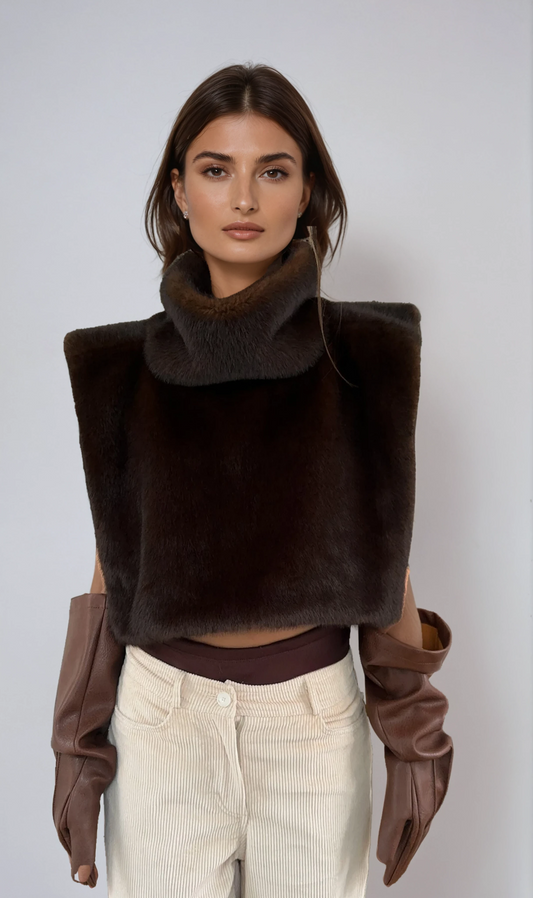 Damen-Synthetikfell-Westen mit Rundhals - OutfitLondon