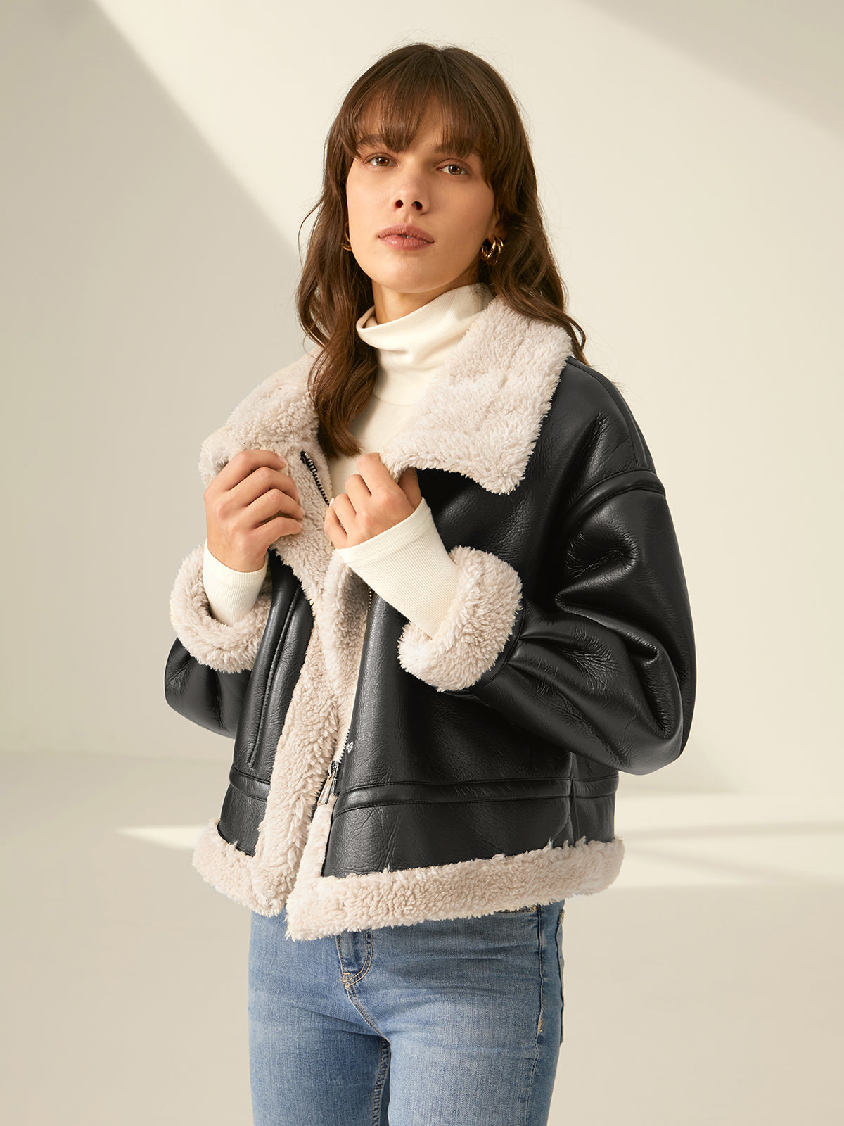 Warm Fleece Lined Women's Leather Coat
