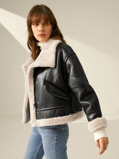Warm Fleece Lined Women's Leather Coat